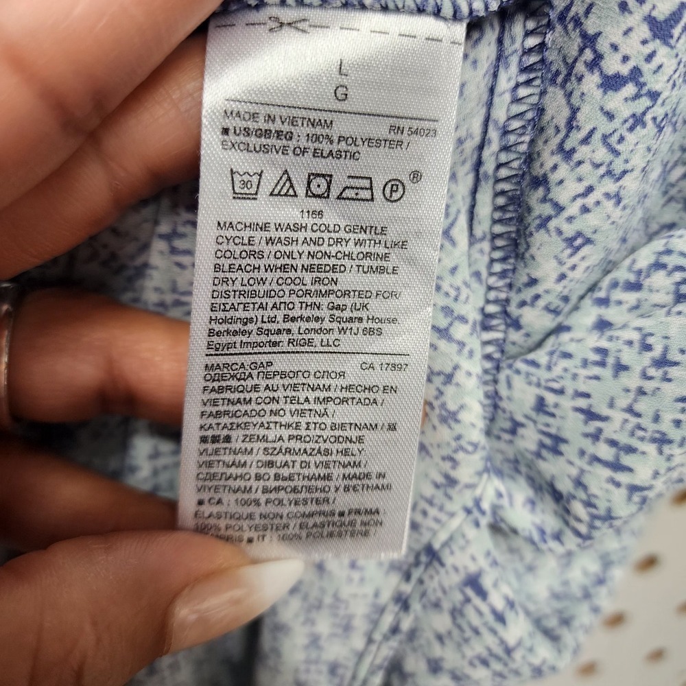 Boho Smocked Neck Blouse Romantic Peasant Top Blue White GAP L - Picture 10 of 11